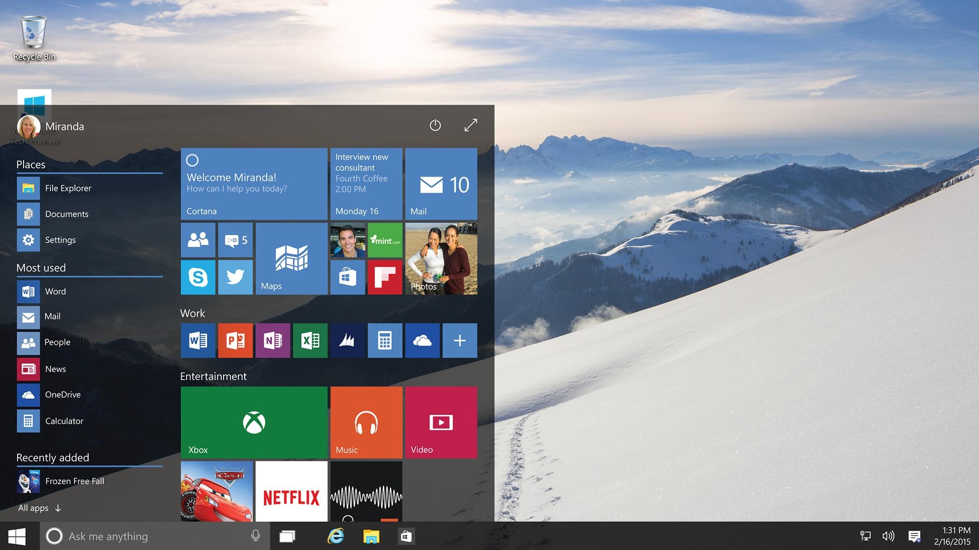 Windows 10 Start Screen